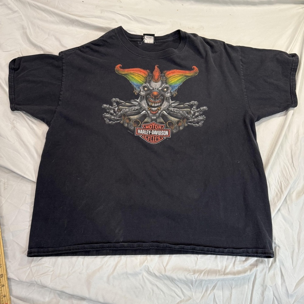 Hanes Beefy-T Shirt Mens 2XL Black Harley-Davidson Clown Graphic Tee Motorcycles